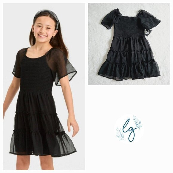 Art Class Other - Art Class Girls' Smocked Bodice Flutter Sleeve Textured Dress 4KIDK-AP